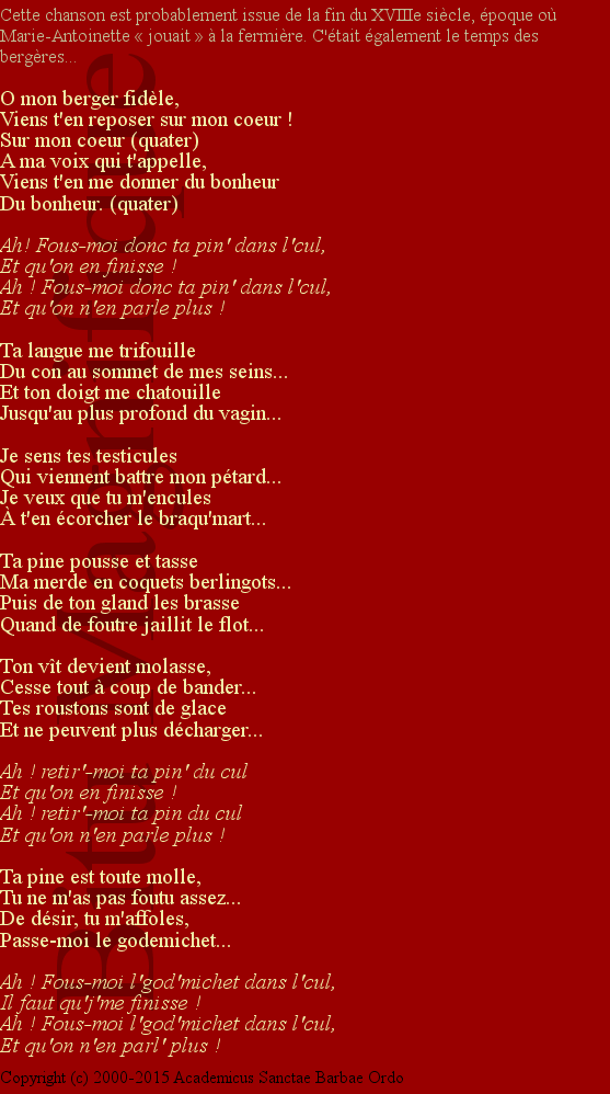 O mon berger fidèle