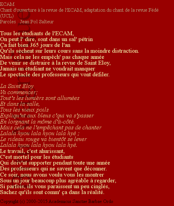 Chant d'entrée de la saint Eloy