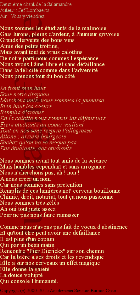Chant des étudiants Malinois